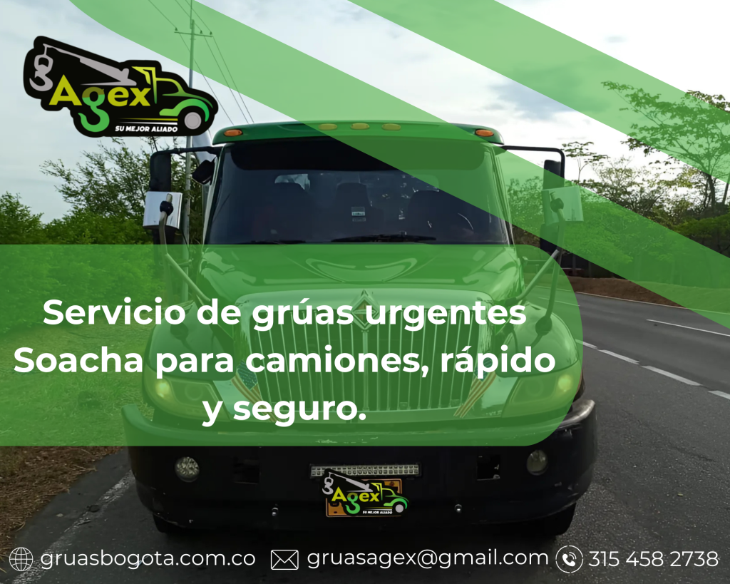Grúa trasladando camión en carretera – servicio de grúas urgentes Soacha para camiones, atención rápida de AGEX Grúas con servicio de grúas urgentes Soacha para camiones, remolque seguro con servicio de grúas urgentes Soacha para camiones las 24 horas, camión siendo auxiliado en vía principal – servicio de grúas urgentes Soacha para camiones, equipo especializado en servicio de grúas urgentes Soacha para camiones, rescate vial confiable – servicio de grúas urgentes Soacha para camiones AGEX, camión averiado recibiendo servicio de grúas urgentes Soacha para camiones, traslado rápido y seguro con servicio de grúas urgentes Soacha para camiones, operador profesional brindando servicio de grúas urgentes Soacha para camiones, asistencia inmediata – servicio de grúas urgentes Soacha para camiones disponible 24/7.