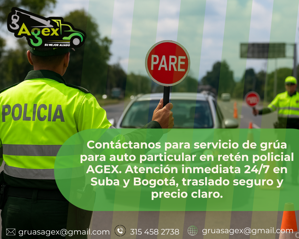 servicio de grúa para auto particular en retén policial Bogotá, auto particular siendo remolcado con servicio de grúa para auto particular en retén policial, atención inmediata con servicio de grúa para auto particular en retén policial, traslado seguro con servicio de grúa para auto particular en retén policial en Bogotá, operador especializado en servicio de grúa para auto particular en retén policial, servicio de grúa para auto particular en retén policial disponible 24/7, vehículo asegurado con servicio de grúa para auto particular en retén policial, rescate vial con servicio de grúa para auto particular en retén policial, asistencia confiable con servicio de grúa para auto particular en retén policial, AGEX Grúas prestando servicio de grúa para auto particular en retén policial.