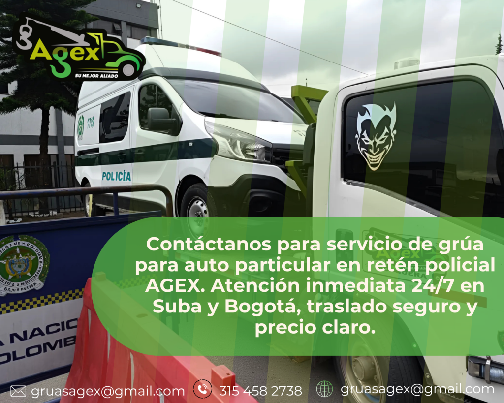 servicio de grúa para auto particular en retén policial Bogotá, auto particular siendo remolcado con servicio de grúa para auto particular en retén policial, atención inmediata con servicio de grúa para auto particular en retén policial, traslado seguro con servicio de grúa para auto particular en retén policial en Bogotá, operador especializado en servicio de grúa para auto particular en retén policial, servicio de grúa para auto particular en retén policial disponible 24/7, vehículo asegurado con servicio de grúa para auto particular en retén policial, rescate vial con servicio de grúa para auto particular en retén policial, asistencia confiable con servicio de grúa para auto particular en retén policial, AGEX Grúas prestando servicio de grúa para auto particular en retén policial.